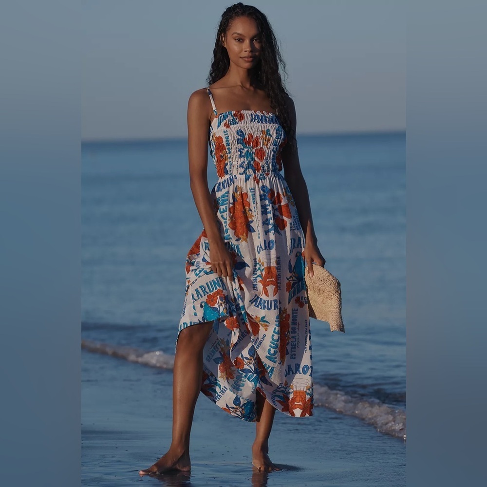 NWT Size S - FARM Rio 100% Cotton Smocked Floral Maxi Dress (NWT US$ 175)